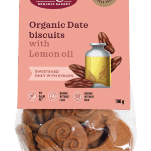 Ekologiški sausainiai su citrinų aliejumi saldinti datulėmis.