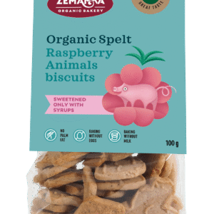 Ekologiški spelta avietiniai sausainiai gyvūnėliai